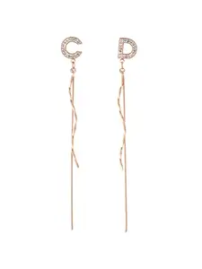 Yellow Chimes Danglers Earrings for Women Rose Gold Plated Stainless Steel C & D Letter Mismatched Danglers Earrings For Women and Girls