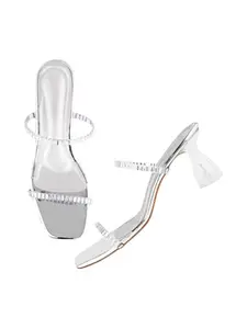 TRYME Comfortable Stylish Attractive Rhinestone Embellished Strap Stiletto Light Weight Trendy Chunky For Women & Girls