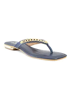 pelle albero Women Blue Embellished Slip-On Flat Flats Sandals PA-GLM-07N_BLUE_37