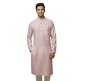 AYZAL DRESSES Men's Slim Fit Long Kurta, Striped Cotton Blend, Ethnic Wear for Festive and Casual Occasion
