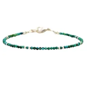 RRJEWELZ Sleeping Beauty Turquoise Round Beaded Bracelet – Faceted 2-2.5mm Blue Stones with Silver Lock – 7 Inch Adjustable link Bracelet for Men & Women|LCBR_RR_06147