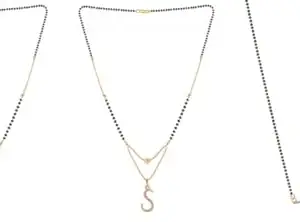 Gold Plated Traditional Black Bead Single Line American Diamond Pendant Jewellary set for Women(Combo) Pack of 3MCNC-53-1-14-/