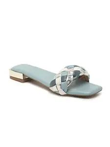 Bruno Manetti women's SkyBlue Slipon Braided Design Flat Sandal