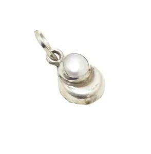 Rajasthan Gems Small Pendant 925 Sterling Silver Half Moon Shape with Natural Pearl Chand Moti Locket Handmade Gift j431