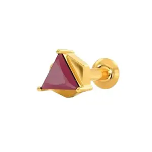 Blustone माणिक रत्नं नोज पिन ओरिजिनल सर्टिफाइड Elegant Ruby Stone Gold Nose Pin 22K Gold Pure Original Certified Triangle Shaped Pinkish Red Manik Stone Naak Ki Nose Pin For Women & Girls