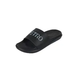 Metro Men Black Synthetic Bold Logo Easy-Wear Slides UK/8 EU/42(207-63)