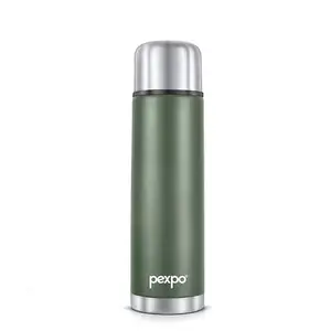 Pexpo Flamingo|ISI Certified|Vacuum Insulated Hot & Cold Stainless Steel Flask|Jute Bag|-500ml Military Green |Steel Bottle|Thermoflask|Leak Proof|Travelling|School & Trekking|Office|Men, Women & Kids