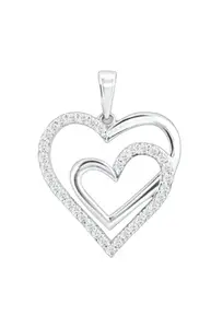 925 Sterling Silver Double HeartArtficial Diamond Pendant With Chain