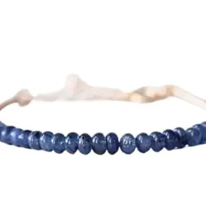 RRJEWELZ Natural Blue Sapphire 3-3.5mm Rondelle Shape Smooth Cut Gemstone Beads 7 Inch Adjustable Gold Plated Clasp Bracelet For Men, Women. Natural Gemstone Stacking Bracelet. | Lcbr_01640