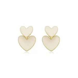 KRYSTALZ Women Fashion Elegant Double Heart Simple Cute Earrings | Gold Tone Heart Shape Delicate Drop Fashion Earrings For Women & Girls