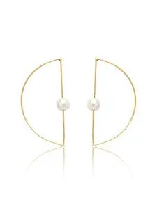 PANASH Gold-Toned & White Geometric Drop Earrings For Girl & Women