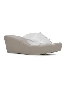 Inc.5 Womens Grey Transparent Round Toe Party Wear Wedge Heel Mules