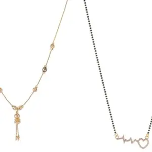 Gold Plated Traditional Black Bead Single Line American Diamond Pendant Mangalsutra for Women Combo. Pack of 2 MSCN-7-54-33 Combo. New