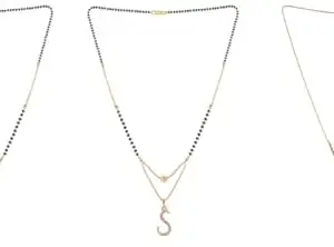 Gold Plated Traditional Black Bead Single Line American Diamond Pendant Jewellary set for Women(Combo) Pack of 3MCN-6-1-38-/