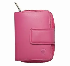 Drocha Genuine Leather Lightweight 4 Compartment Mag Dot Wallet for Women (Pink)