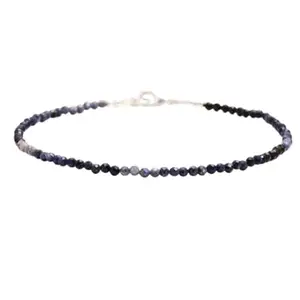 RRJEWELZ Shaded Sapphire Round Beaded Bracelet – Faceted 2mm Multicolor Stones with Silver Lock – 7 Inch Adjustable link Bracelet for Men & Women|LCBR_RR_06103
