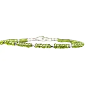 RRJEWELZ Peridot Rondelle Beaded Bracelet – Faceted 2.5-3mm Green Stones with Silver Lock – 7 Inch Adjustable link Bracelet for Men & Women|LCBR_RR_05284