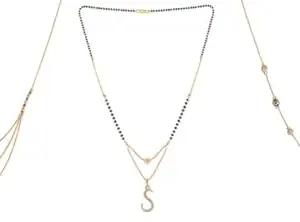 Gold Plated Traditional Black Bead Single Line American Diamond Pendant Jewellary set for Women(Combo) Pack of 3 MSCN-38-1-35-