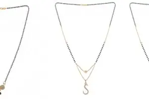 Gold Plated Traditional Black Bead Single Line American Diamond Pendant Jewellary set for Women(Combo) Pack of 3 MSCN-9-1-54-