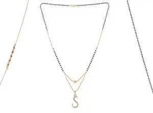 Gold Plated Traditional Black Bead Single Line American Diamond Pendant Mangalsutra for Women(Combo) Pack of 3 MS-35-1-11