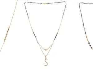 Gold Plated Traditional Black Bead Single Line American Diamond Pendant Mangalsutra for Women(Combo) Pack of 3 MS-35-1-22