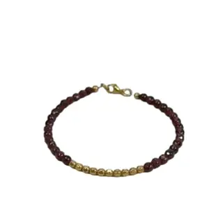 RRJEWELZ Natural Garnet 4mm Round Shape Smooth Cut Gemstone Beads 7 Inch Gold Plated Clasp Bracelet For Men, Women. Natural Gemstone Stacking Bracelet. | Lcbr_02958