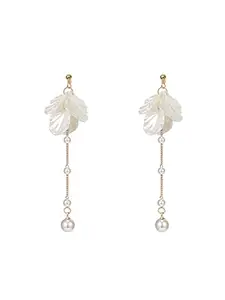 Yellow Chimes Earrings For Women White color Floral Shaped Pearl Drop Earrings For Women and Girls