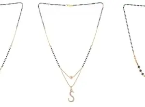 Gold Plated Traditional Black Bead Single Line American Diamond Pendant Jewellary set for Women(Combo) Pack of 3MCN-18-1-20-/