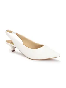 Carlton London Women White Stylish Slip On Shimmer Backstap Fashion Sandals for Casual use, Outdoor, Party and Holidays with Kitten Heels (39)