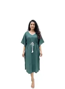 Crafts Moda Cotton Kaftan for Women - Loungewear Relaxed Fit Midi Dress - Kantha Work