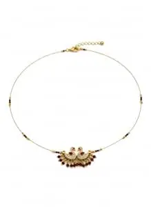 D'E Fashions Gold Plated Peacock Pendant Invisible Necklace, Ruby Emerald Kemp Stone, Traditional South Indian Temple Jewellery for Women