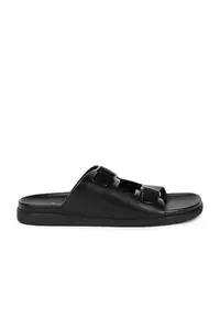 Louis Philippe Men Black Solid Sandals