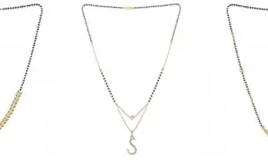 Gold Plated Traditional Black Bead Single Line American Diamond Pendant Jewellary set for Women(Combo) Pack of 3MCN-12-1-6-/