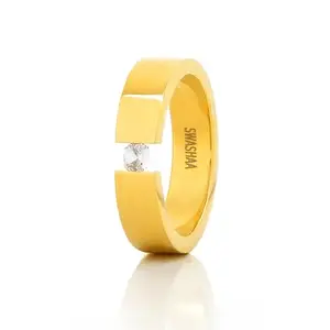SWASHAA Gaios 18K Gold Plated Men's Band Ring | Stainless Steel | Minimalist | Open Band Design | CZ Stone| Men, Husband & Boys | Formal, Casual, Party & Unformal Gatherings