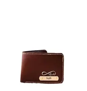 NAVYA ROYAL ART Personalised Men's Leather Wallet - Name & Logo Printed on Wallet for Gift, Brown Color
