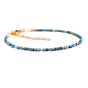 RRJEWELZ Blue Tourmaline Bracelet for Men & Women – 2.5mm Round Faceted Blue Beads – 7 inch adjustable with Gold Plated Clasp – Healing, Fashion, Gift, Spiritual, Yoga|LCBR_RR_01685