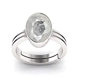 Kirti Sales Gems AA++ Quality Certified 8.25 Ratti / 7.40 CaratAshtadhatu Adjaistaible Silver Ring Unheated Natural White Sapphire Pukhraj Loose Gemstone