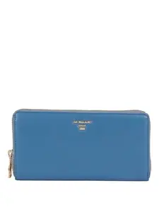 Da Milano Genuine Leather Blue Zip Around Womens Wallet (0840OL)