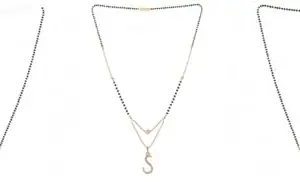 Gold Plated Traditional Black Bead Single Line American Diamond Pendant Jewellary set for Women(Combo) Pack of 3 MSCN-2-1-3- New