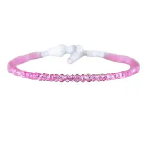 LKBEADS Silver Plated Bracelet with Pink Faceted Pink Topaz Beads – Rondelle 3mm – 7 inch Adjustable – For Men & Women|LK_STACK_05514