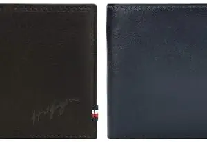 Tommy Hilfiger Leather Brown Men's Wallet (Branden) Elkhom Leather Global Coin Wallet for Men - Navy, 4 Card Slots
