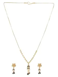 Adwitiya Collection Gold-Plated with White Pearls Golden Bedded Minimal Necklace