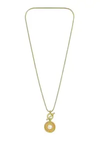 Vinayra Elegant Gold-Plated Toggle Pendant with Pearl Center