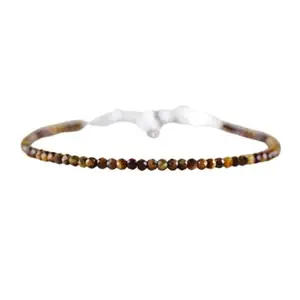 LKBEADS Silver Plated Bracelet with Brown Faceted Tigers Eye Beads – Round 2-2.5mm – 7 inch Adjustable – For Men & Women|LK_STACK_06413