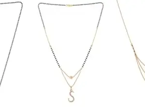 Gold Plated Traditional Black Bead Single Line American Diamond Pendant Mangalsutra for Women(Combo) Pack of 3 MS-16-1-31