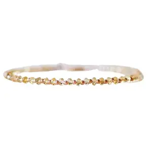 LKBEADS Gold Plated Bracelet with Yellow Faceted Citrine Beads – Rondelle 3mm – 7 inch Adjustable – For Men & Women|LK_STACK_02156