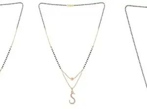 Gold Plated Traditional Black Bead Single Line American Diamond Pendant Jewellary set for Women(Combo) Pack of 3 MSCN-33-1-25- New