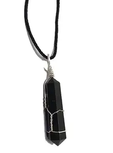 Natural Crystal Black tourmaline wire wrapping double point pencil crystal pendant