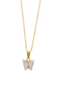 LYRISS Women’s And Girl’s Elegant Long Chain Necklace With White Butterfly Pendant For Daily, Casual, Party & Gifting