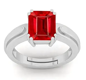 ANUJ SALES Super Quality Burma Ruby Stone 7.00 Ratti with Lab Tested Certified untreated Unheated Natural Manik Gemstone manikya Silver Plated Adjustable Ring for Women and Men